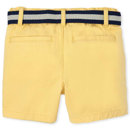The Children's Place Baby Boys' and Toddler Twill Belted Chino Short, Banana Pudding, 6-9 Months