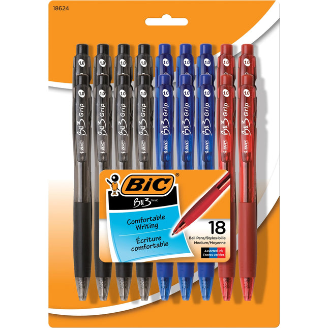BIC BU3 Grip Ball Pen, Medium Point (1.0 mm), Asso