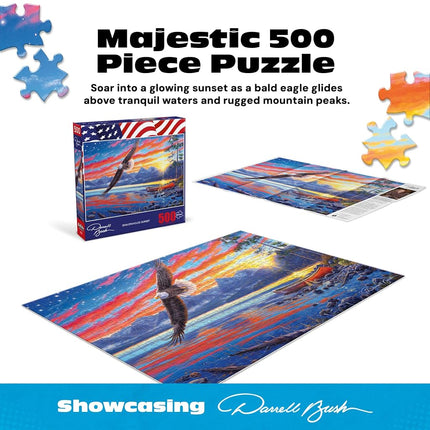 Buffalo Games - Star-Spangled Sunset - Darrell Bush - 500 Piece Patriotic Jigsaw Puzzle for Adults - American Nature Sunset Scene with Bald Eagle - Fourth of July Artwork, Adult Puzzles