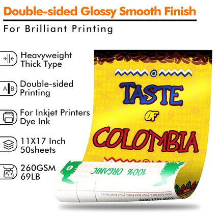 Koala Photo Paper 11x17 Inches Heavyweight Double Sided High Glossy 50 Sheets 260gsm only Compatible with Inkjet Printer