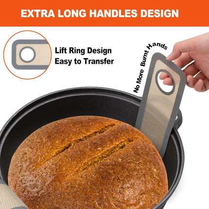 Silicone Bread Sling Dutch Oven - Best Japan Silicone. Non-Stick & Easy Clean Reusable Bread Baking Mat. with Extra Long Handles Baking Sheet Liner, 1 Grey pcs for Transferable Dough