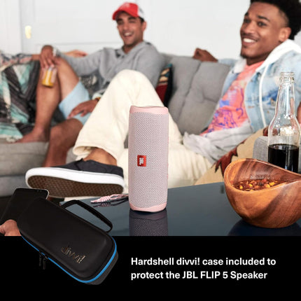 JBL Flip 5 Altavoz Bluetooth Inalámbrico Portátil Resistente al Agua con Estuche Protector Rígido divvi! - Blanco
