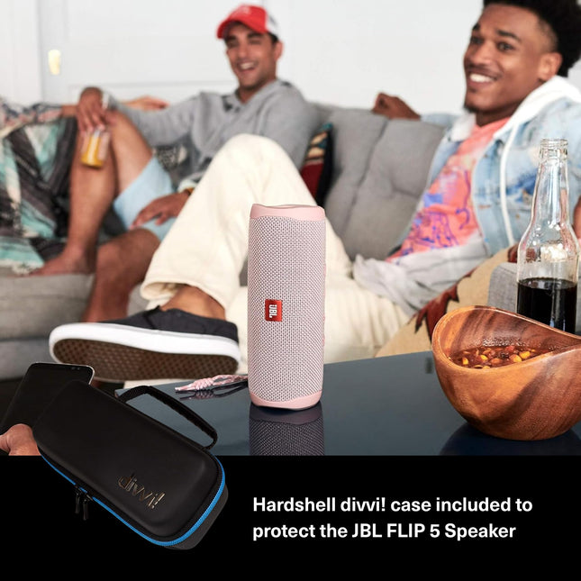 JBL Flip 5 Enceinte Bluetooth sans fil portable étanche, lot avec étui de protection rigide divvi! - Bleu sarcelle