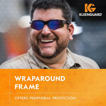 KLEENGUARD V30 Nemesis Safety Glasses (14481), Blue Mirror Lenses with Black Frame, Pack of 12 pairs