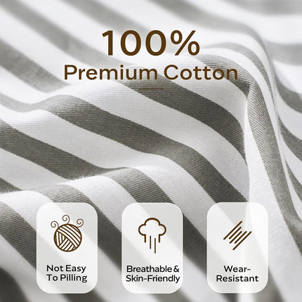 JELLYMONI 100% Natural Cotton 3pcs Striped Duvet Cover Sets,White with Grey Stripes Pattern Printed Comforter Cover,with Zipper Closure & Corner Ties(Queen Size)