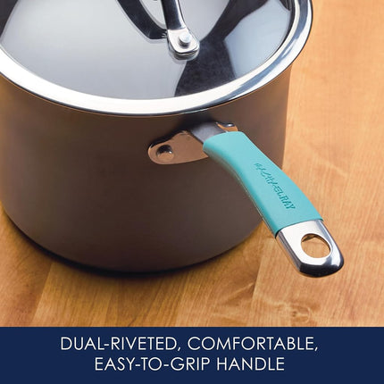 Rachael Ray Cucina Sartén/Cacerola Antiadherente de Aluminio Anodizado Duro con Tapa, 3 Cuartos, Azul