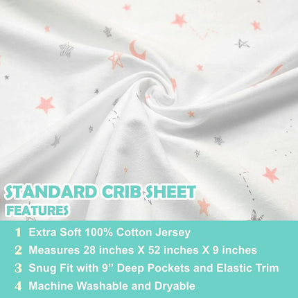 American Baby Company Lot de 2 draps-housses en jersey 100 % coton imprimé pour lit de bébé et matelas pour tout-petits, étoiles roses/zigzag rose, pour garçons et filles