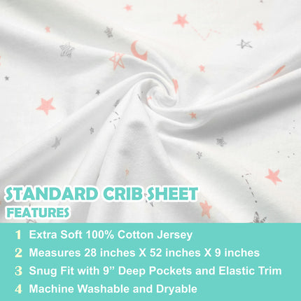 American Baby Company 2 Pack Printed 100% Cotton Jersey Knit Fitted Crib Sheet for Standard Crib and Toddler Mattresses, Pink Star/Pink Zigzag, for Boys and Girls