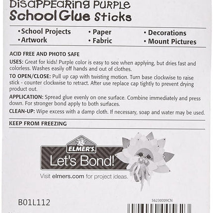 Elmer's Disappearing Purple School Glue Sticks, Washable, 22 Grams, 18 Sticks Total (Packaging May Vary)