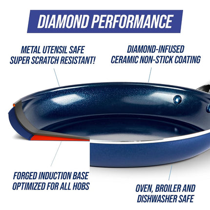 Blue Diamond Cookware Diamond Infused Ceramic Nonstick 12" Frying Pan Skillet PFAS-Free Dishwasher Safe Oven Safe Blue