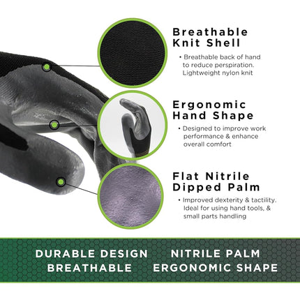 SHOWA ATLAS 370B General purpose nitrile-coated, palm dipped, 13 gauge black seamless lint free, knitted liner, w/gray coating, medium (Pack of 12)