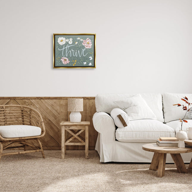 Stupell Industries « Thrive Floral Border », cadre flottant doré, design Sara Baker