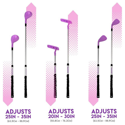 Franklin Sports Kids Golf Set - Youth Adjustable Plastic Golf Club Set - Kids Plastic Golf Set with Bag & Balls - Adjustable Length Clubs for Toddlers - Pink
