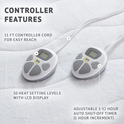 Protector de colchón térmico de felpa Serta - Calentador de cama eléctrico con doble control, 10 configuraciones de calor, temporizador de apagado automático - Protector de colchón eléctrico lavable a máquina, certificación ETL, King, blanco