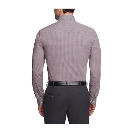 Kenneth Cole Men's Dress Shirt Slim Fit Checks and Stripes (Patterned), Burgundy, 16"-16.5" Neck 32"-33" Sleeve