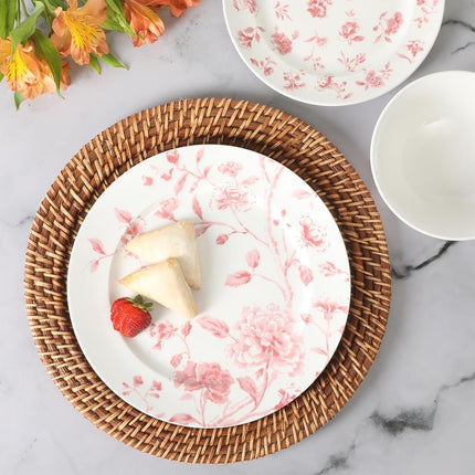 Service de table 12 pièces Martha Stewart Empress Bouquet en porcelaine décorée, résistante aux ébréchures et aux rayures - Rose fleuri