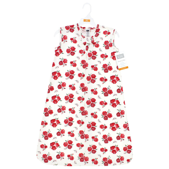 Hudson Baby Unisex Baby Cotton Sleeveless Wearable Sleeping Bag, Sack, Blanket, Red Rose, 0-6 Months