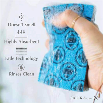 Skura Style Kitchen Sponges – Odor Free Dual Sided Non Scratch Scouring Pad for Washing Dishes & More – 8 Count