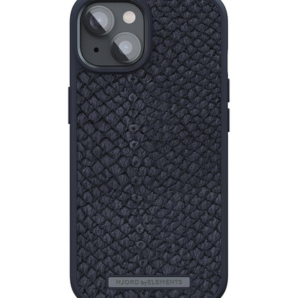 Njord Collections iPhone 14 Plus Case - Mobile Phone Case Made Salmon Leather - Reycled/Durable Material - 2 Metre Drop Protection - Suitable for Magsafe/Wireless Charging - Black