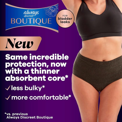 Ropa interior para incontinencia y posparto Always Discreet Boutique para mujer, protección máxima, talla XL, negro, 9 unidades