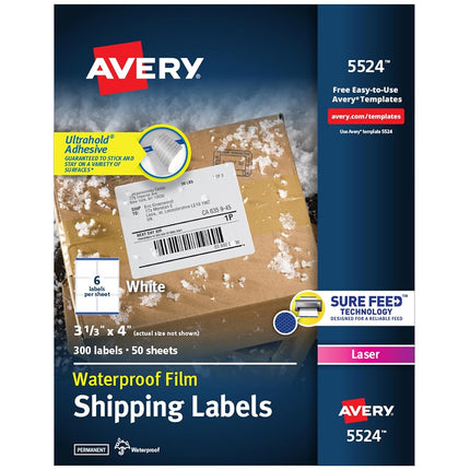 Avery 5524 White Printer Label - Printable Labels (White, Laser, 34 x 102, 300 Pieces, 50 Sheets)