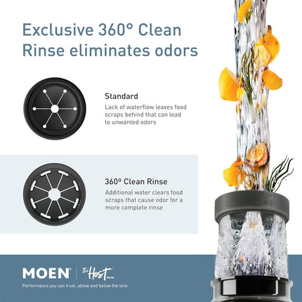 Moen GXB75C Host Series Control Activation 3/4 HP Garbage Disposal with Sound Reduction, Power Cord Included