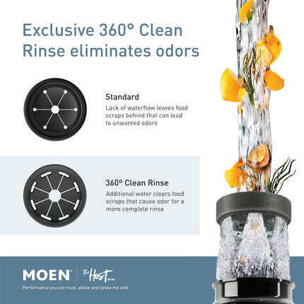 Moen GXB75C Host Series Control Activation 3/4 HP Garbage Disposal with Sound Reduction, Power Cord Included
