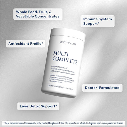 BodyHealth Multi Complete (120 Ct) Daily Multivitamin for Men and Women with Whole Foods, Minerals, Antioxidants, Organic Green Food Concentrates, and Liver Detox Extracts, Non GMO