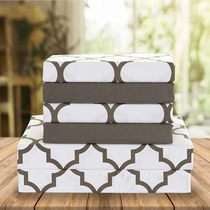 Elegant Comfort Luxury Soft Bed Sheets Quatrefoil Pattern - Premium Hotel Quality Microfiber Softness Wrinkle and Fade Resistant (4-Piece) Bedding Set, Twin/Twin XL, White