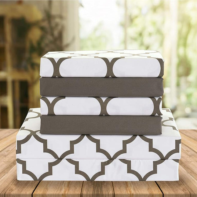 Elegant Comfort Luxury Soft Bed Sheets Quatrefoil Pattern - Premium Hotel Quality Microfiber Softness Wrinkle and Fade Resistant (4-Piece) Bedding Set, Twin/Twin XL, White