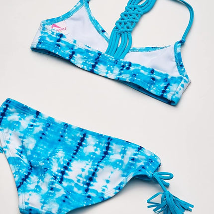 Kanu Surf Girls' Willow V-Neck Bikini Beach Sport 2-Piece Swimsuits, Willow Aqua Tie-dye, 8