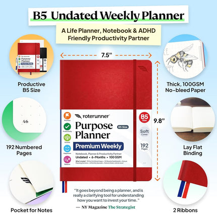 Purpose Planner Undated Monthly Weekly Daily Productivity Journal 2019-2020 Optimized Life, Goal Setting & Business Tool for Academic Student, Professionals, Moms - Leather Day Organizer Notebook