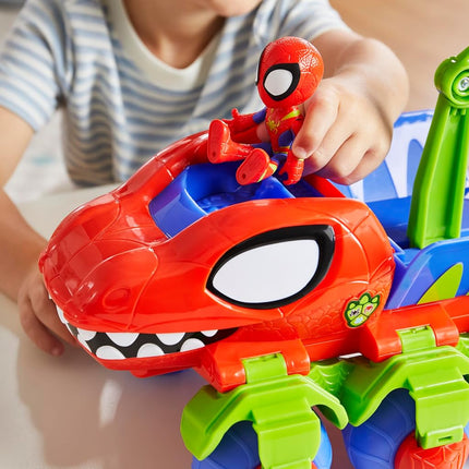 SPIDEY AND HIS AMAZING FRIENDS Marvel Dino Webs Crawler Toy Car Playset, Spider-Man & Goblin Raptor 4 Inch Action Figures, Children Aged 3+