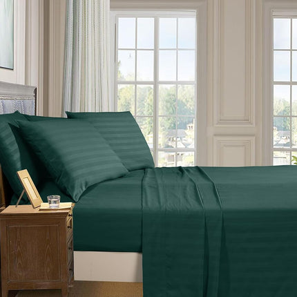 Elegant Comfort Luxury Soft Bed Sheets Dobby Stripe 1500 Premium Hotel Quality Microfiber Softness Wrinkle and Fade Resistant (6-Piece) Bedding Set, Queen, Stripe Forest Green