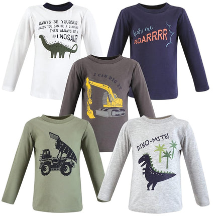 T-shirts à manches longues pour bébés Hudson Baby, motif dinosaure de chantier, 18-24 mois