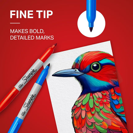 Sharpie Permanent Markers | Fine Point for Bold Details | Black, Blue, Red and Green Ink Colours | 4 Marker Pens
