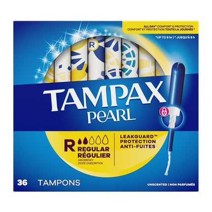 Tampax Pearl Tampons, with LeakGuard Braid, Regular Absorbency, Unscented, 36 Count