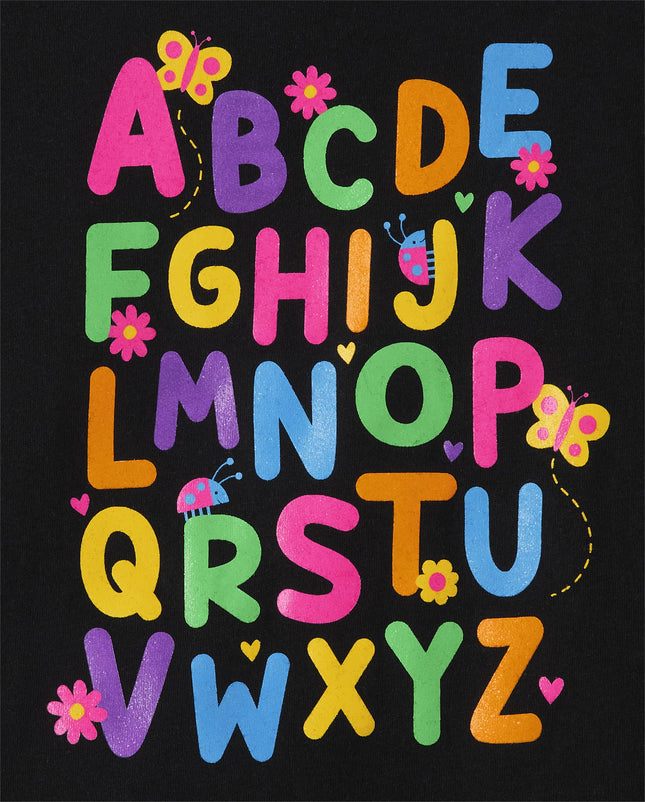 The Children's Place Baby Toddler Girl Short Sleeve Graphic T-Shirt 3-Pack, Alphabet/Numbers/Rainbow, 5T