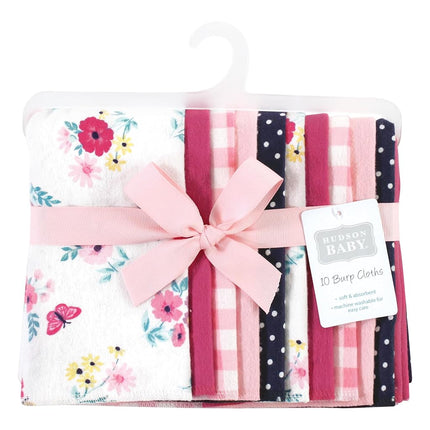Hudson Baby Unisex Baby Cotton Flannel Burp Cloths, Butterfly Floral 10-Pack, One Size