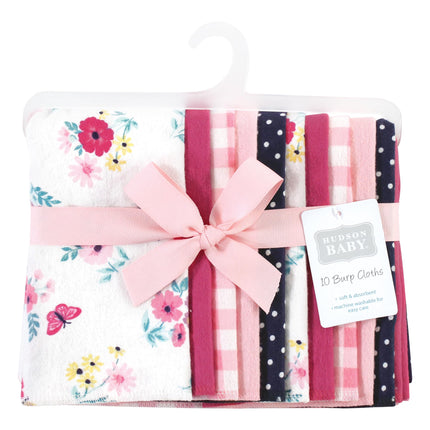 Hudson Baby Unisex Baby Cotton Flannel Burp Cloths, Butterfly Floral 10-Pack, One Size