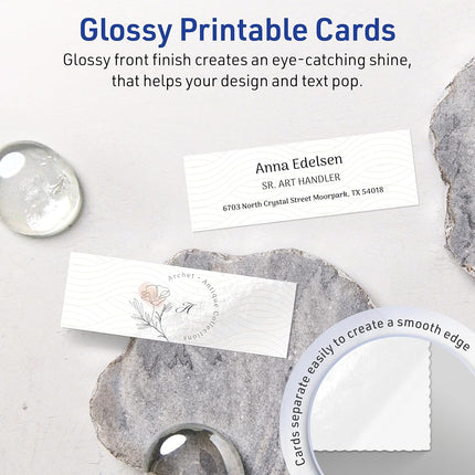 Avery Printable Rectangle Mini Business Cards, Sure Feed Technology, 1" x 3", Glossy White Cardstock, Print-To-The-Edge, Laser/Inkjet Printable, 800 Total