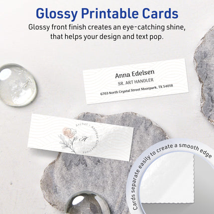 Avery Printable Rectangle Mini Business Cards, Sure Feed Technology, 1" x 3", Glossy White Cardstock, Print-To-The-Edge, Laser/Inkjet Printable, 800 Total
