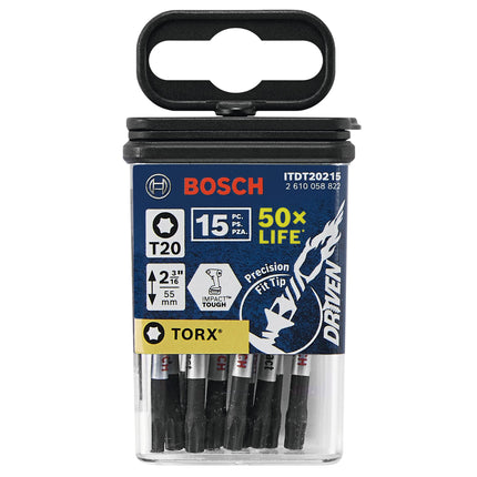 BOSCH ITDT20215 Paquete de 15 brocas de potencia Torx #20 de 2 pulgadas para atornillador de impacto