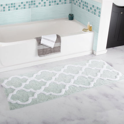 Bedford Home 67A-78560 100% Cotton Trellis Bathroom Mat-24"x60", Seafoam