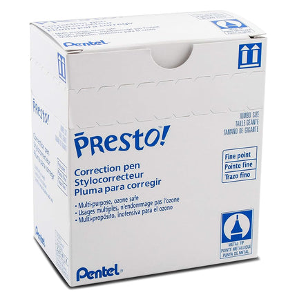 Pentel Presto! Jumbo Correction Pen, Fine Point, Metal Tip, Box of 12 (ZL31-W)