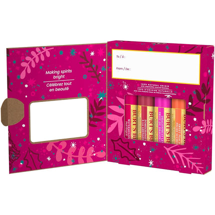Set de regalo de bálsamos labiales Burt's Bees, paquete múltiple de bálsamos labiales, melocotón dulce, sandía, granada y limón con pitahaya, 4x4.25g