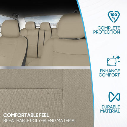 BDK PolyPro Seat Covers Full Set in Solid Beige – Front and Rear Split Bench Seat, Easy to Install for Auto Trucks Van SUV Car