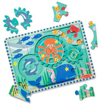 Melissa & Doug Wooden Underwater Jigsaw Spinning Gear Puzzle – 18 Pieces, Puzzles for 3 year olds, Montessori toys, Toddler puzzles, Problem solving, Gift for boy or girl