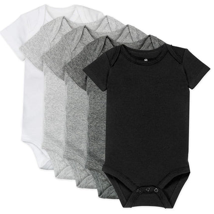 HonestBaby Baby Short Sleeve One-Piece 100% Organic Cotton Bodysuits (5 Pack), 5-Pack Gray Ombre, Newborn