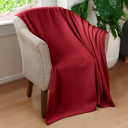 Superior Diamond Weave Blanket, 100% Cotton Cover for Home, Couch, Bed, Soft, Warm Blankets, Boho Aesthetic, Comfy, Cozy, and Cute Covers, Decorative Bedding Essentials, Throw, Burgundy
